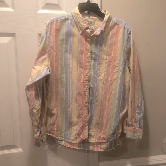 LL BEAN Pastel Striped Oxford Button Down Shirt Shacket Vintage 90’s - Picture 3 of 8